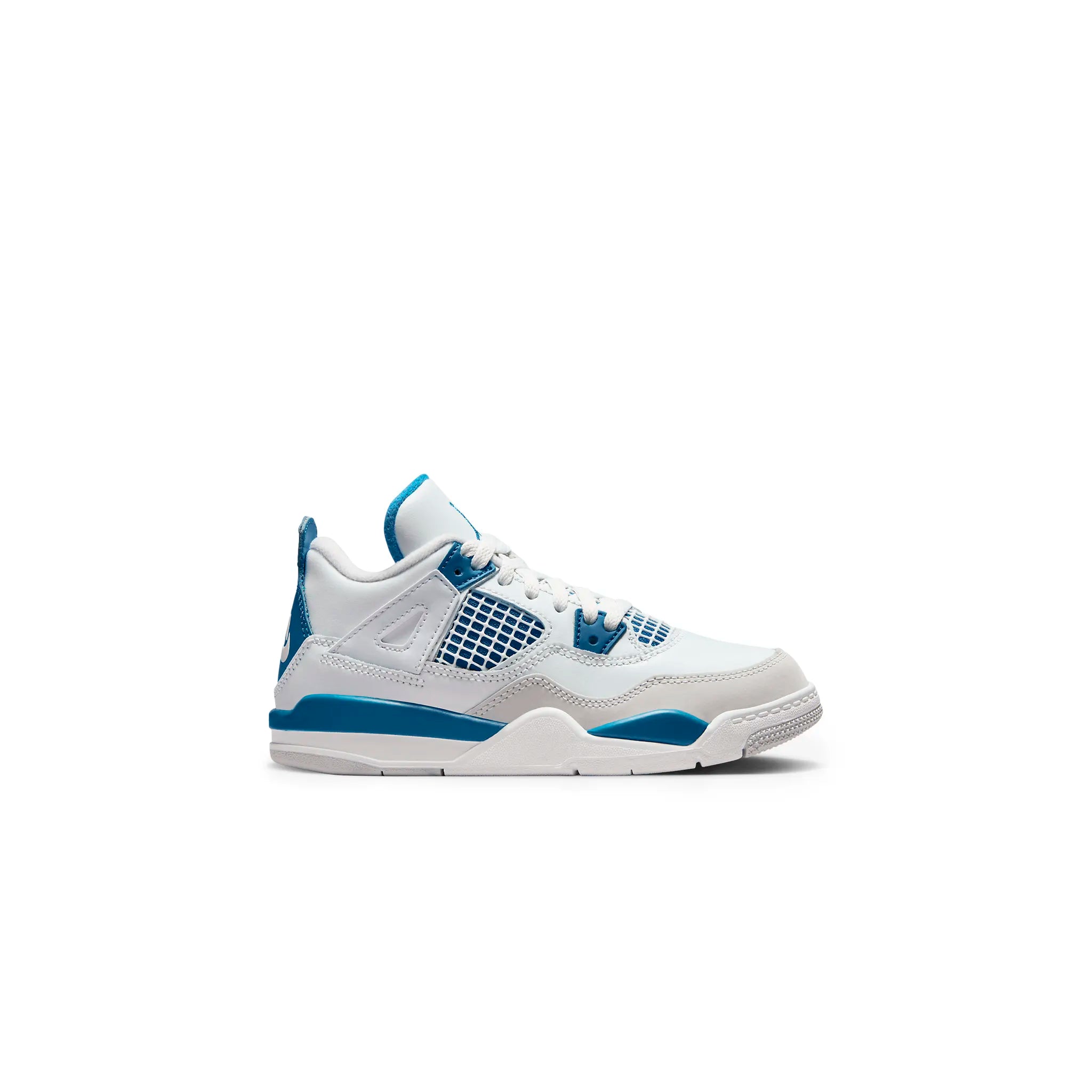 Side view of Air Jordan 4 Retro Military Blue (PS) BQ7669-141